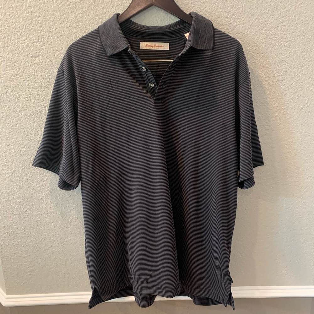 Tommy Bahama grey striped polo shirt